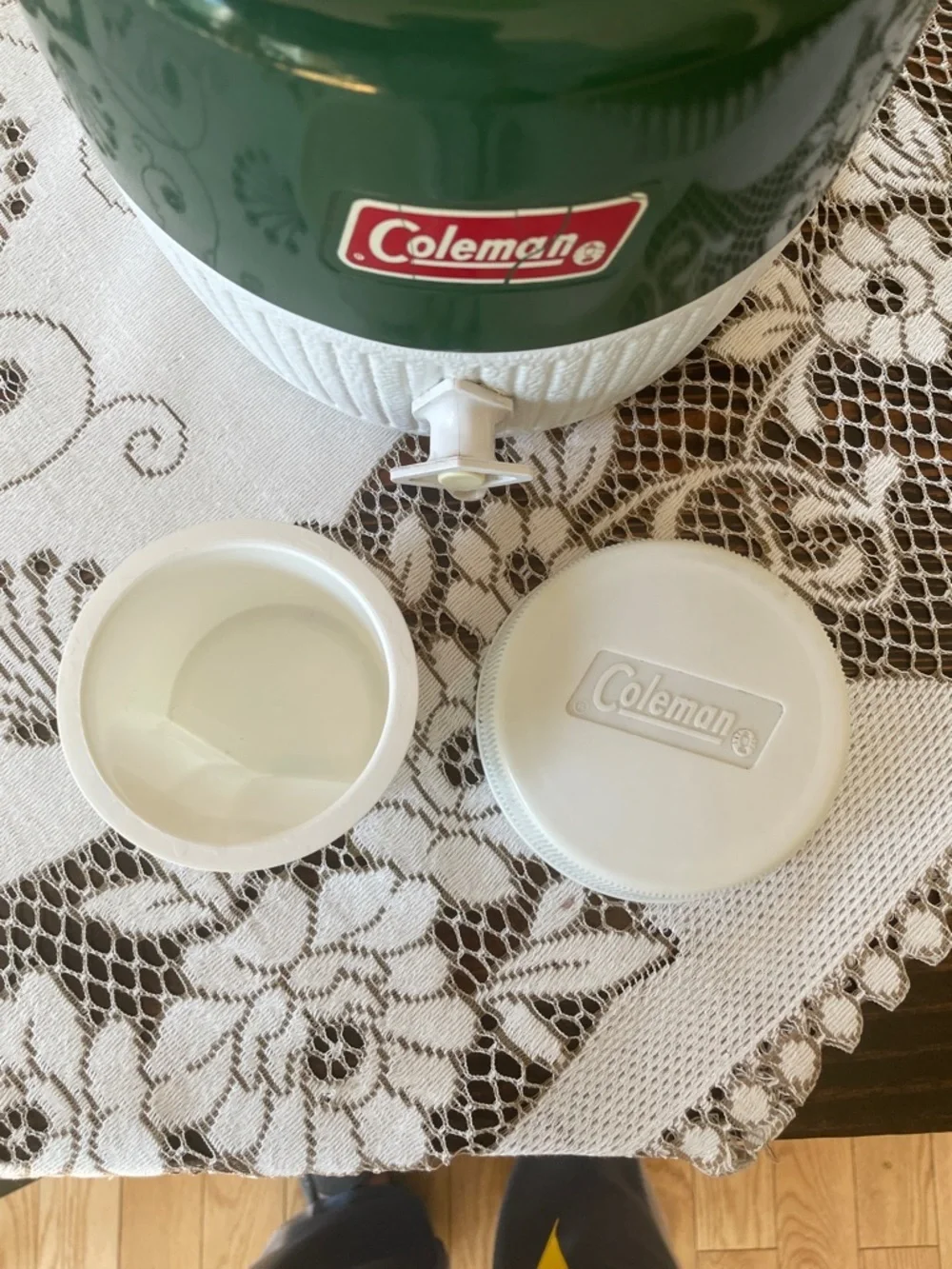 Coleman Green and White Snow Light Gallon Picnic Cooler Jug Vintage